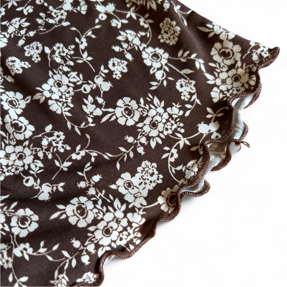 Y2K Babydoll Brown Floral Tunic Top - Picture 6 of 8
